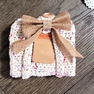 Hand made set of 2 dish cloths with decorative gift wrap with "to and from" tag